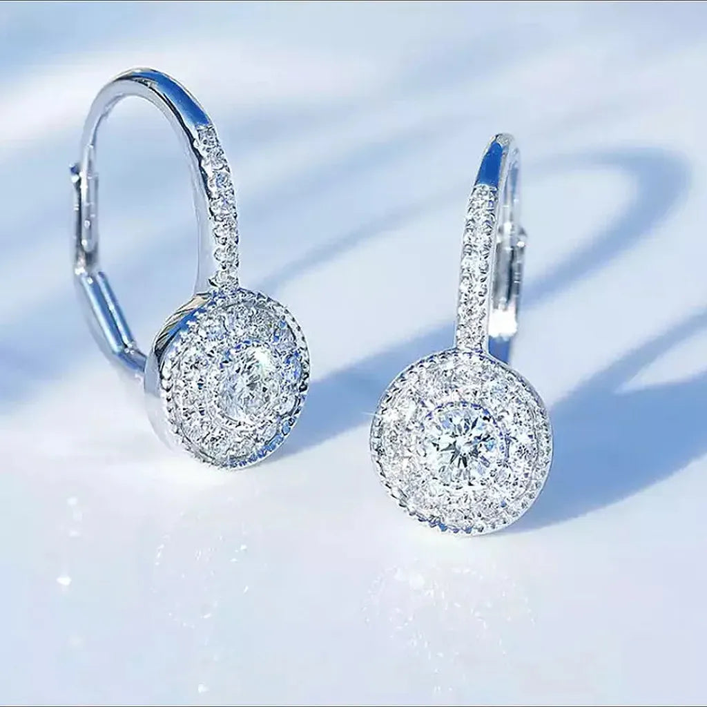 Sterling Silver Round Crystal Hoop Earrings
