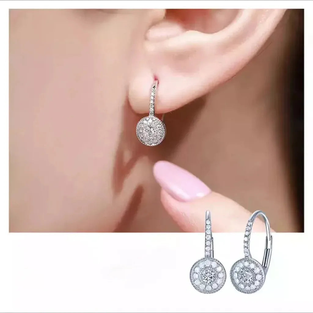 Sterling Silver Round Crystal Hoop Earrings-ReesJewels-ReesJewels