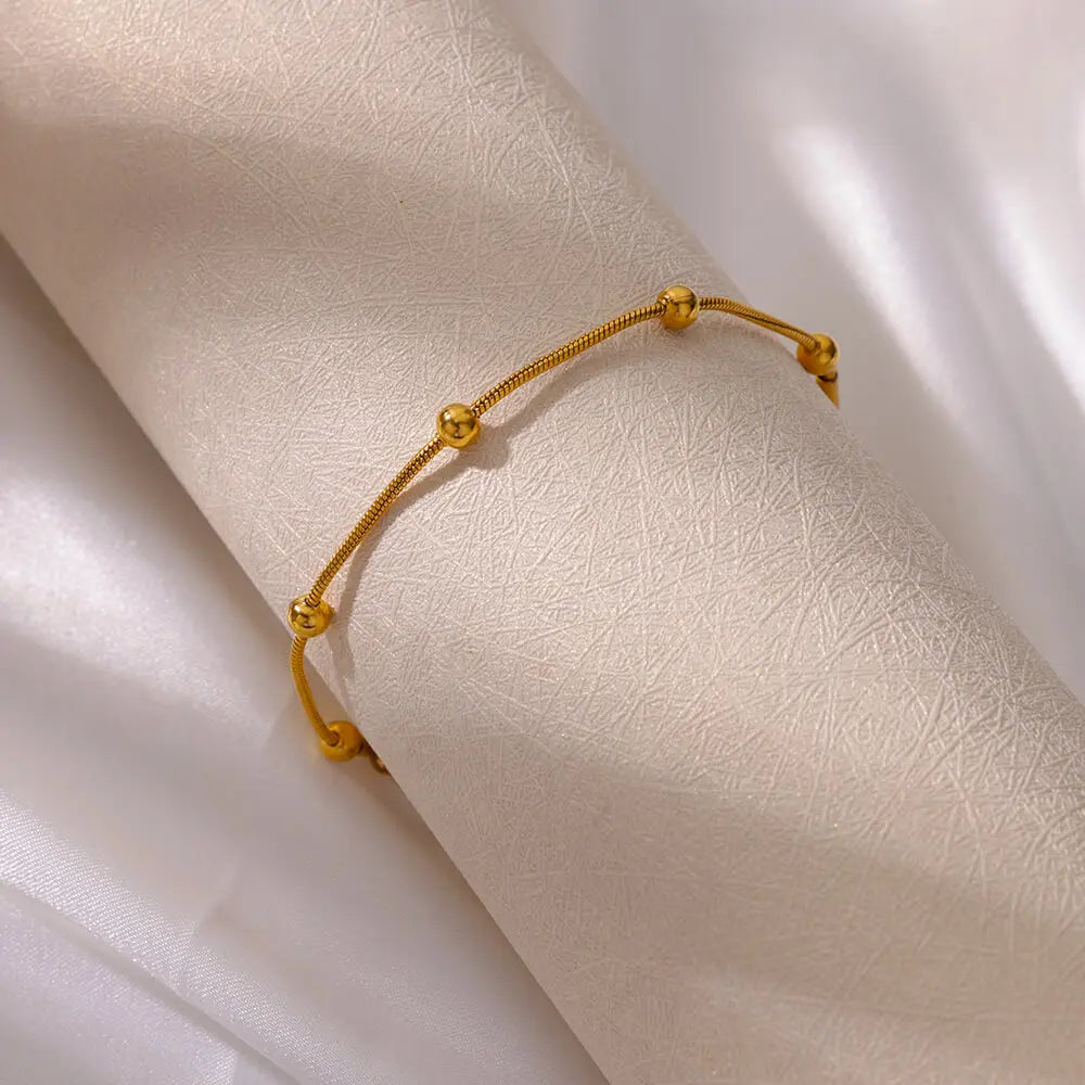 Stunning Golden Beaded Snake Chain Bracelet-ReesJewels-ReesJewels