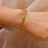 Stunning Golden Beaded Snake Chain Bracelet-ReesJewels-Gold-12 - 19cm-ReesJewels