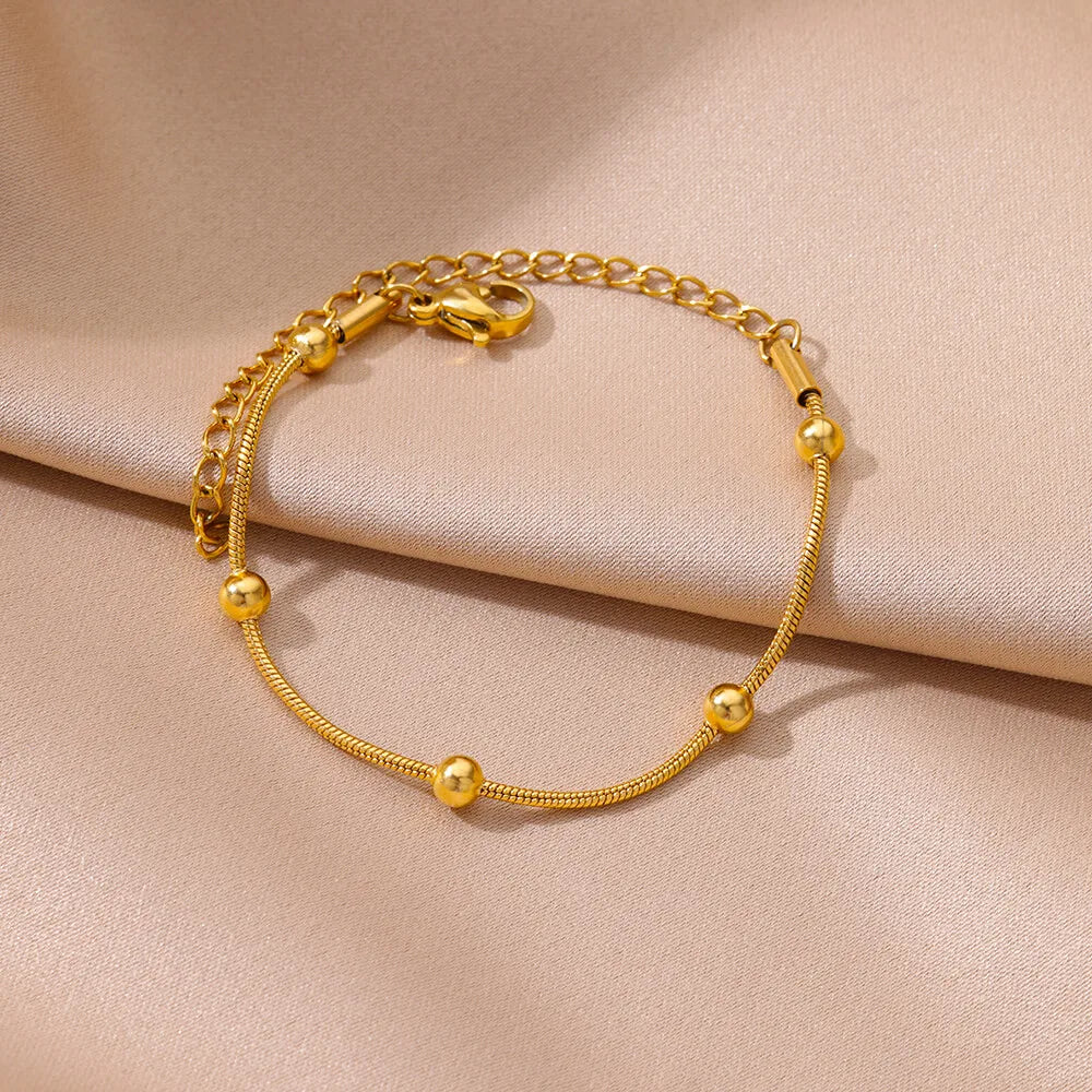 Stunning Golden Beaded Snake Chain Bracelet
