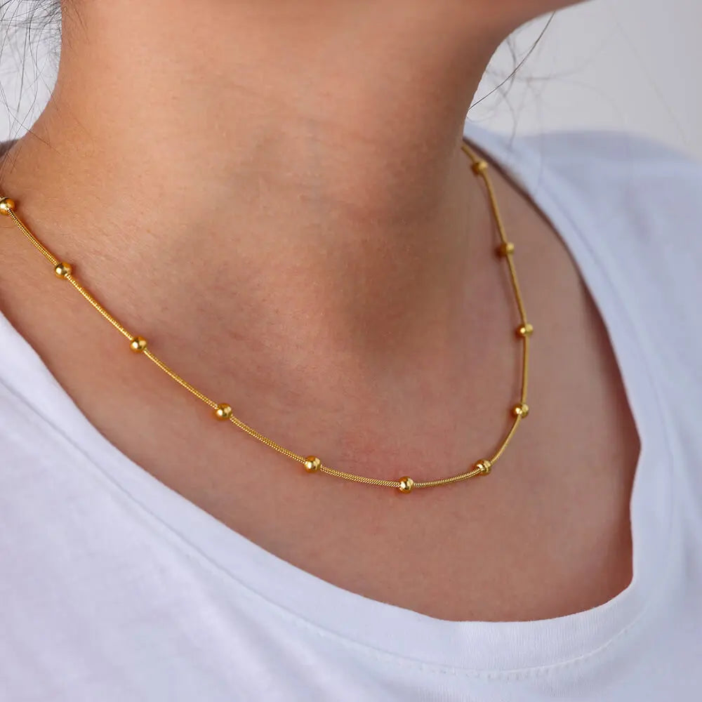 Stunning Golden Beaded Snake Chain Necklace