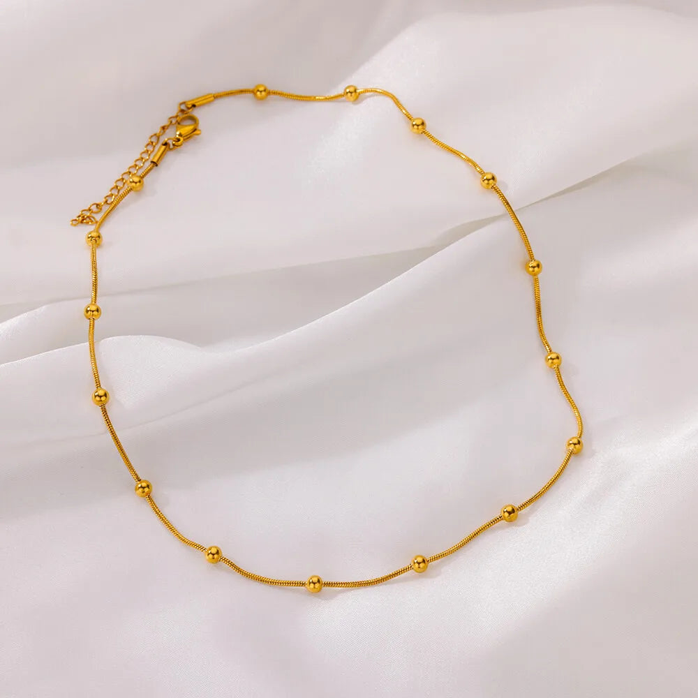 Stunning Golden Beaded Snake Chain Necklace-ReesJewels-Gold-ReesJewels