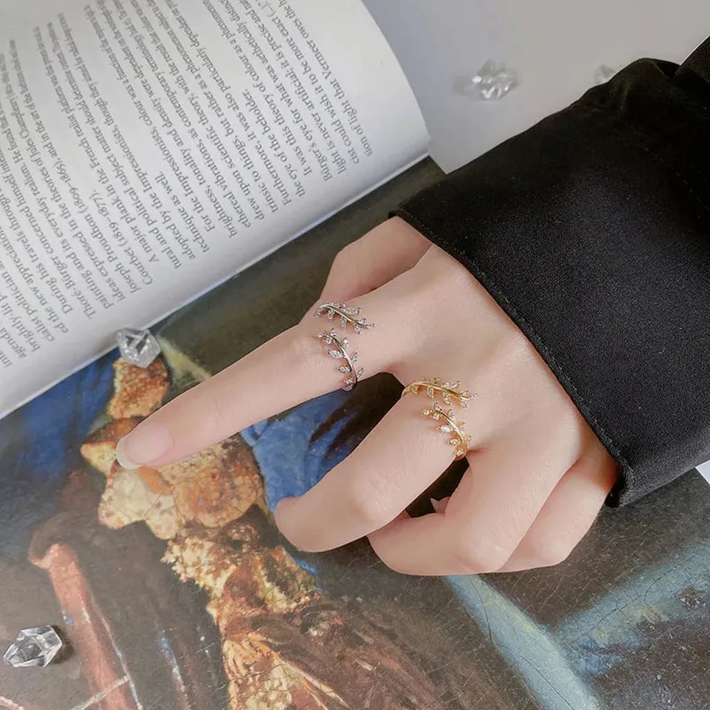 Stylish Golden Adjustable Branch Zircon Ring-ReesJewels-ReesJewels