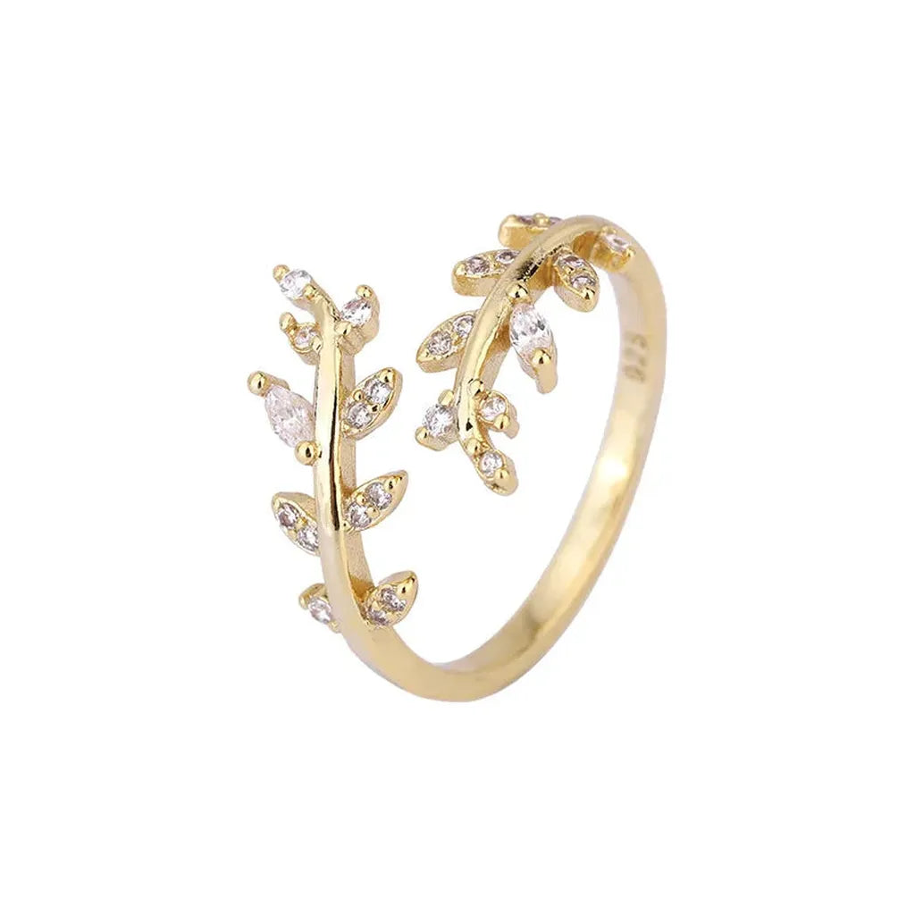 Stylish Golden Adjustable Branch Zircon Ring