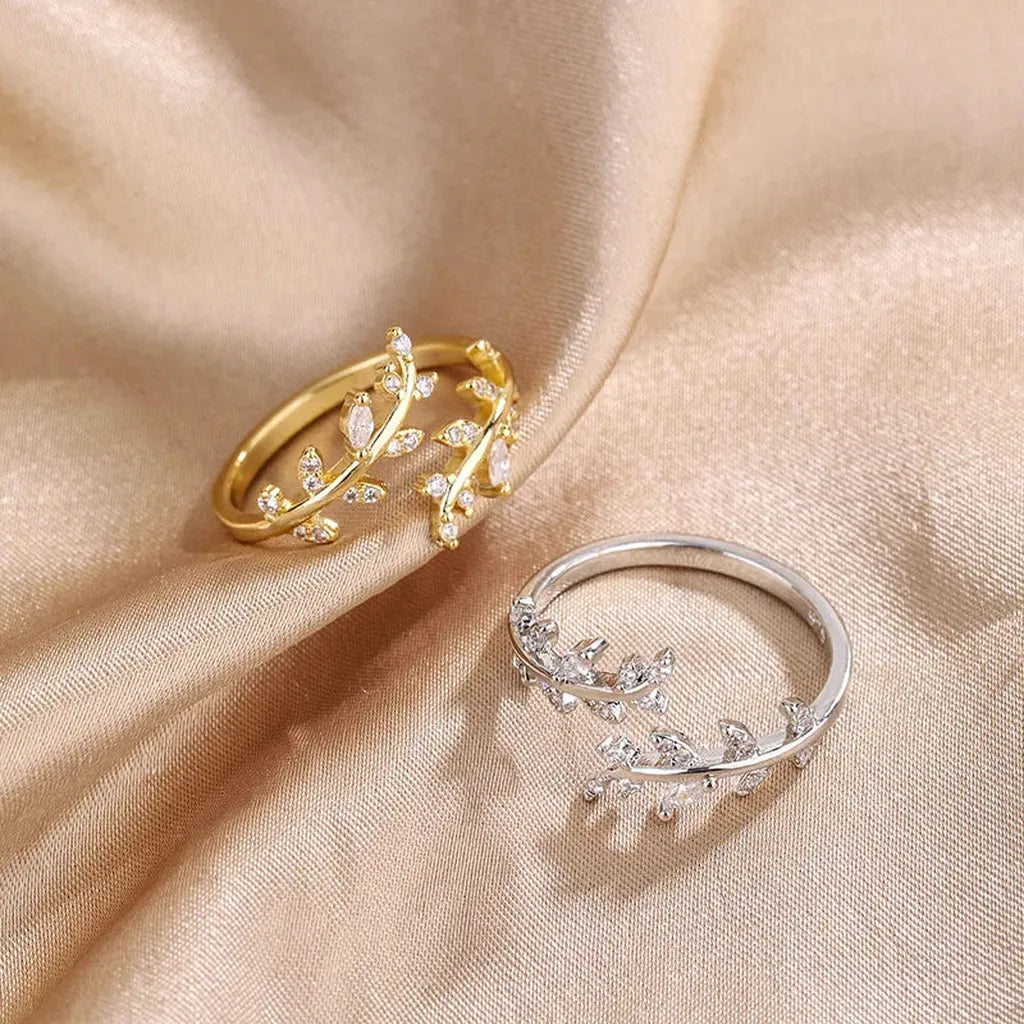 Stylish Golden Adjustable Branch Zircon Ring