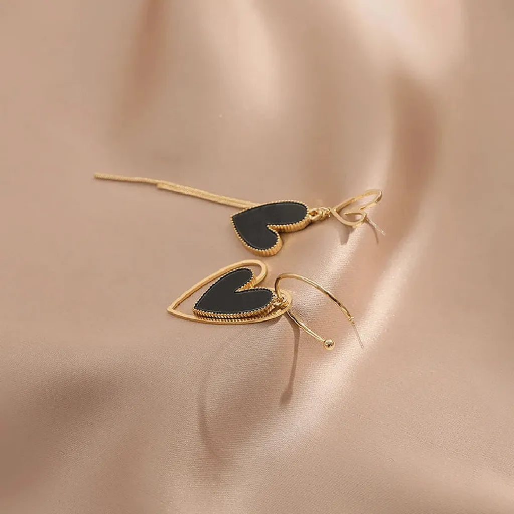 Stylish Heart Tassel Asymmetric Drop Earrings-ReesJewels-ReesJewels