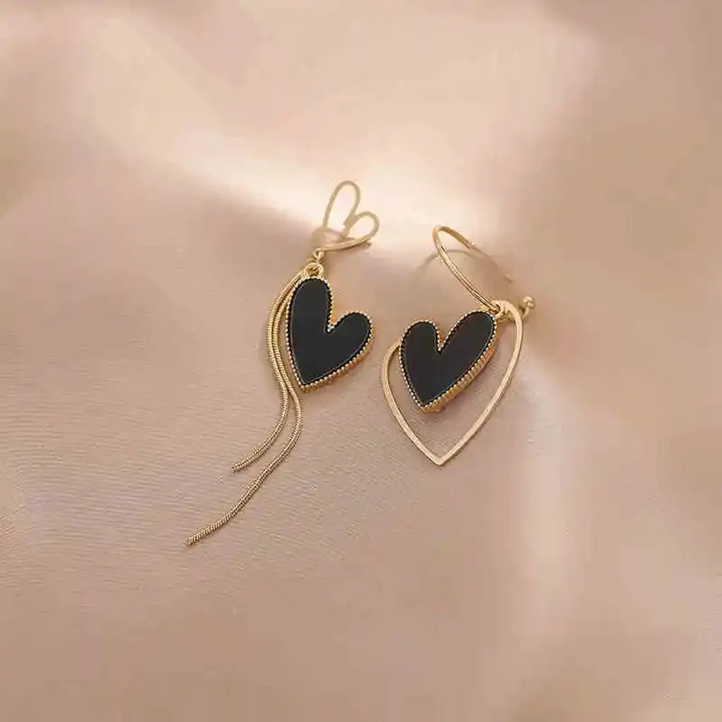 Stylish Heart Tassel Asymmetric Drop Earrings