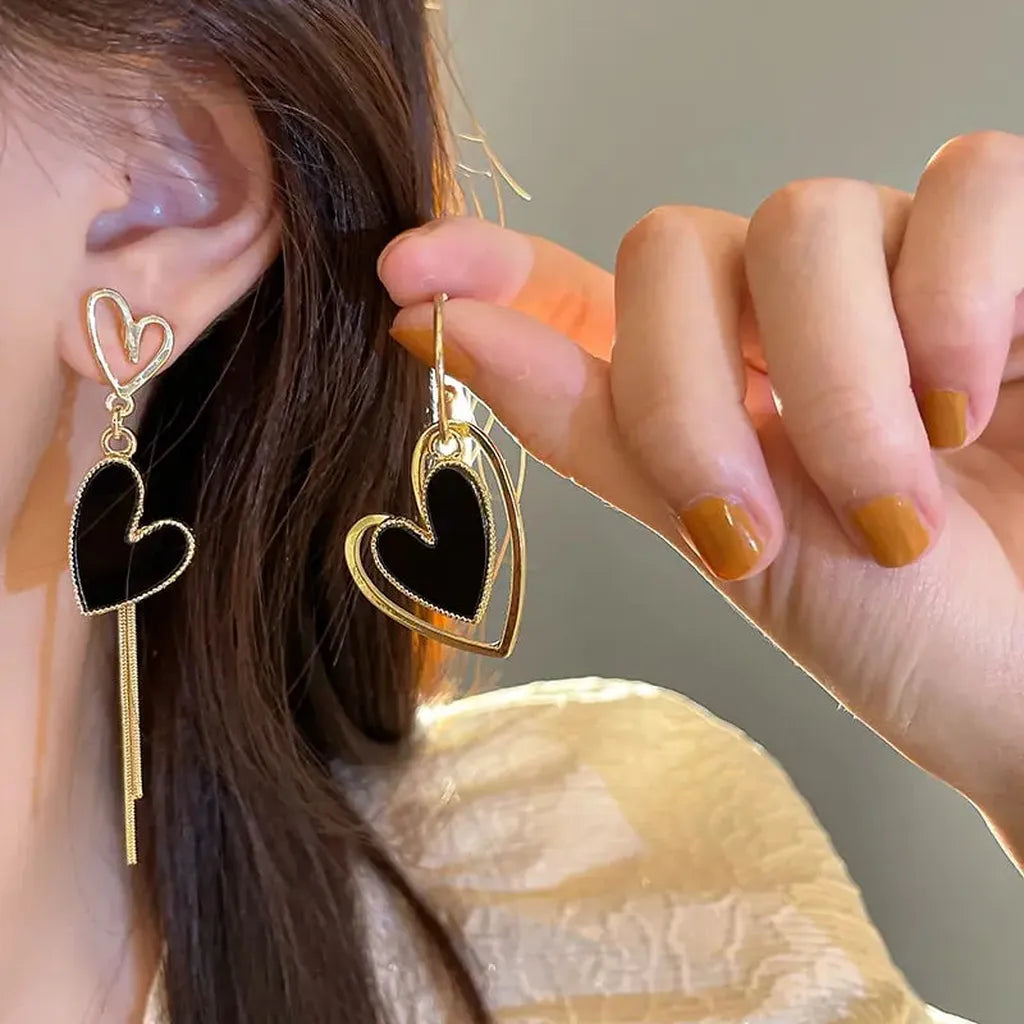 Stylish Heart Tassel Asymmetric Drop Earrings