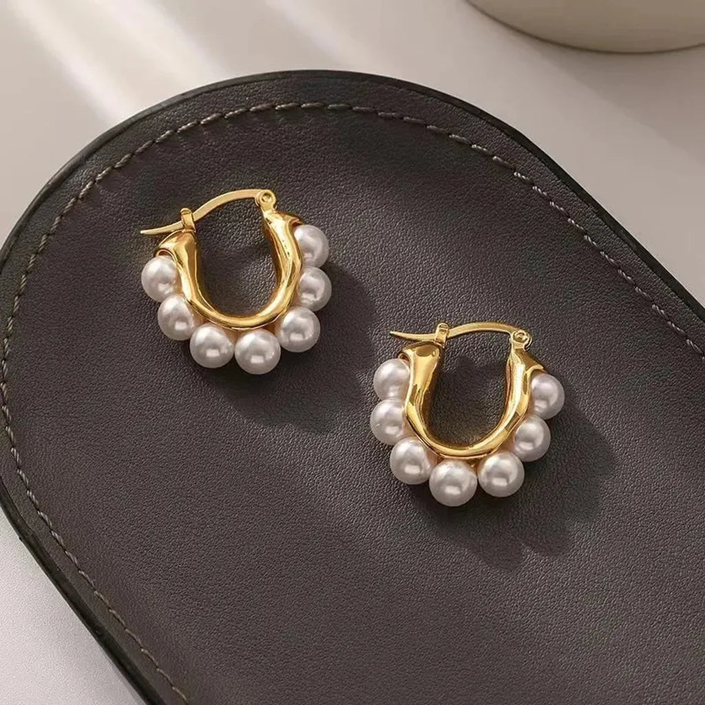 Stylish U-Shaped Hoop Imitation Pearl Earrings