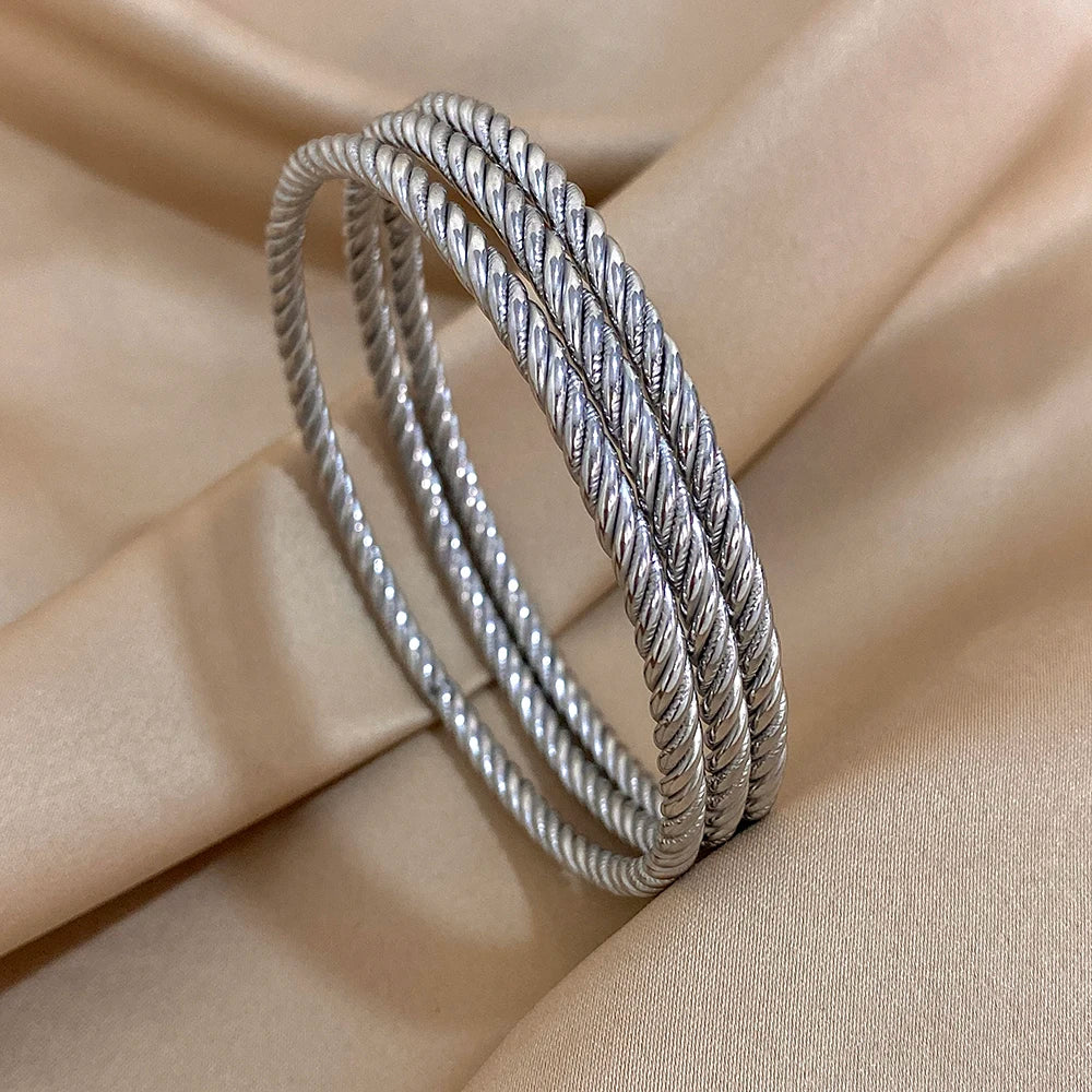 Timeless Rope Elegance Bangle Set-Rees Jewels-Silver-ReesJewels