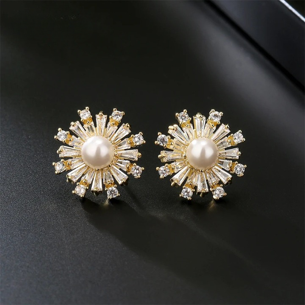Timeless Zirconia Pearl Snowflakes Studs-ReesJewels-ReesJewels