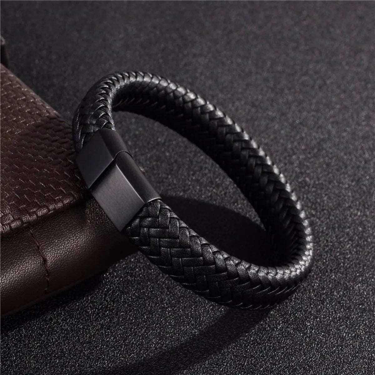 Trendy Retro Woven Leather Mens Bracelet