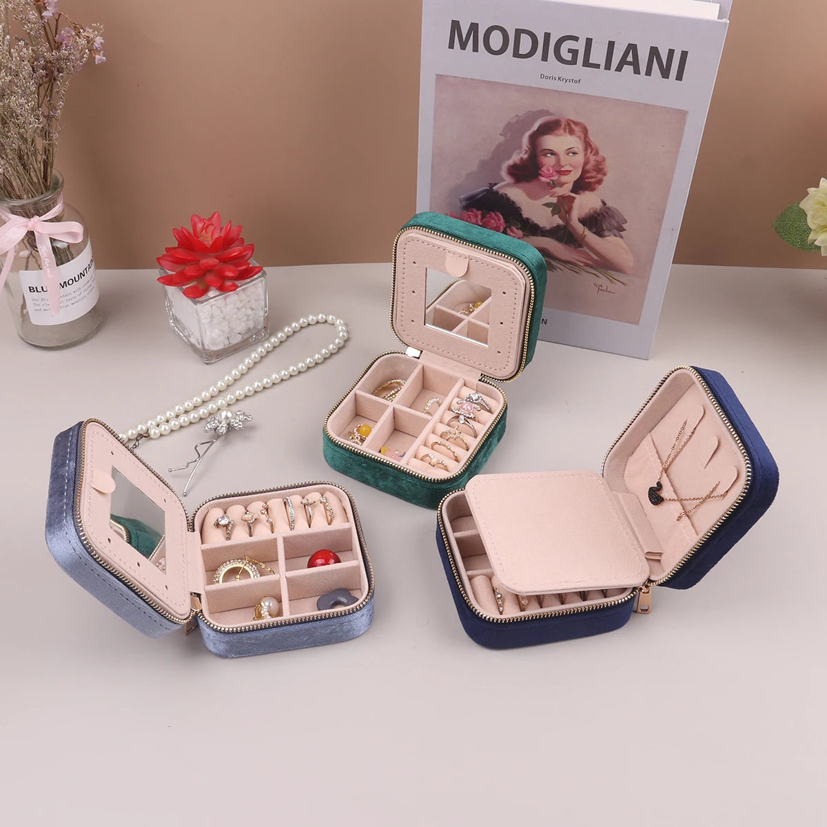 Velvet Travel Zipper Jewelry Box-Rees Jewels-ReesJewels