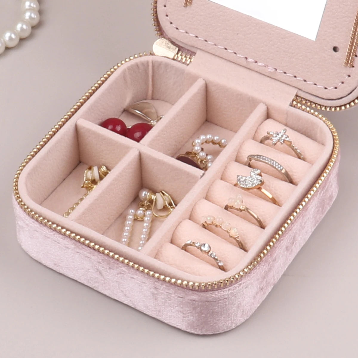 Velvet Travel Zipper Jewelry Box-Rees Jewels-ReesJewels