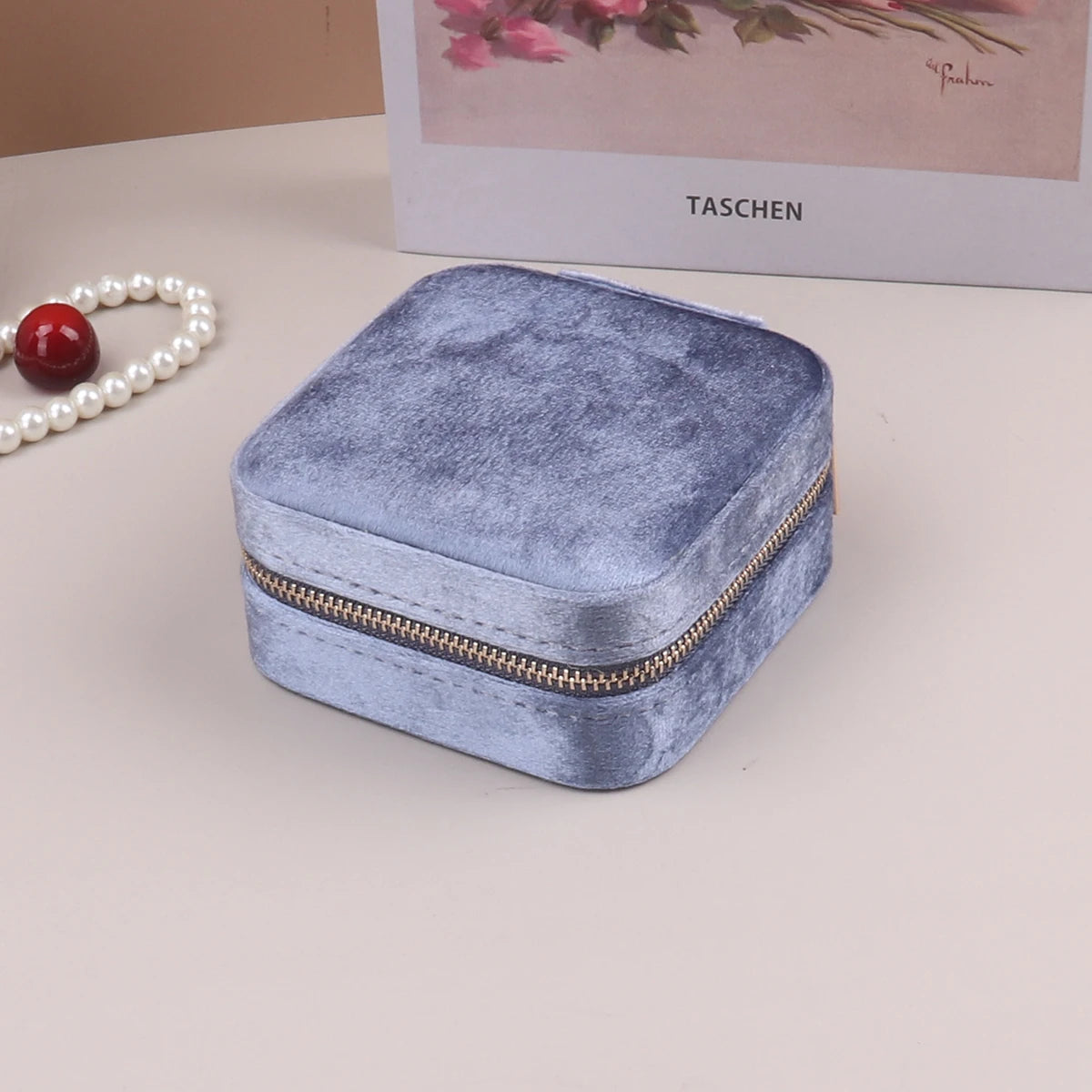 Velvet Travel Zipper Jewelry Box-Rees Jewels-Blue-ReesJewels