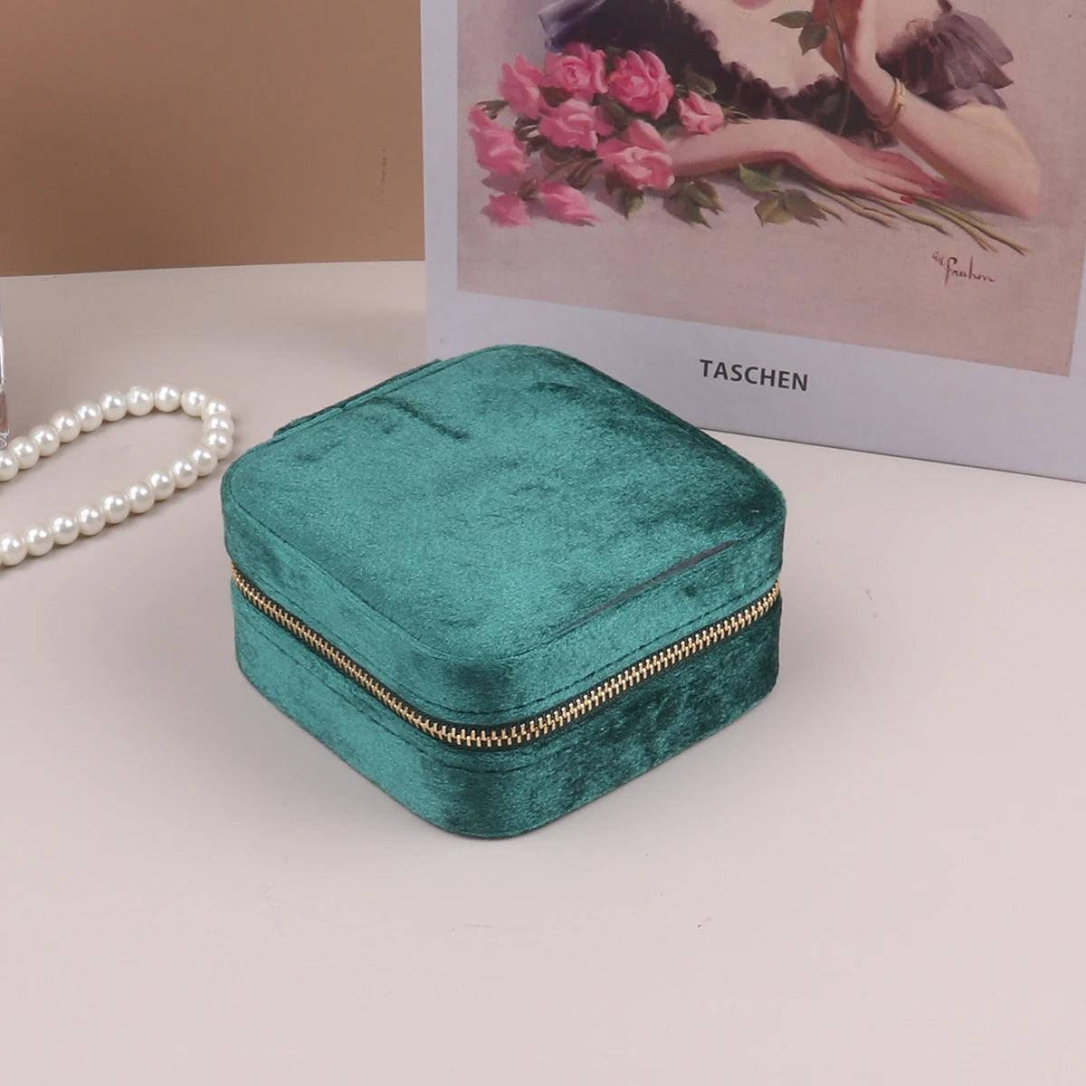 Velvet Travel Zipper Jewelry Box-Rees Jewels-Green-ReesJewels