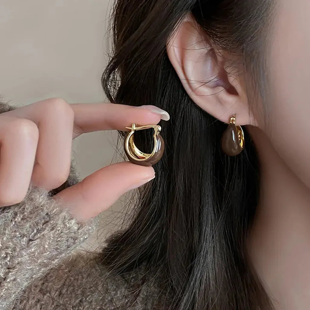 Vintage Coffee Tigers Eye Hoop Earrings-ReesJewels-ReesJewels