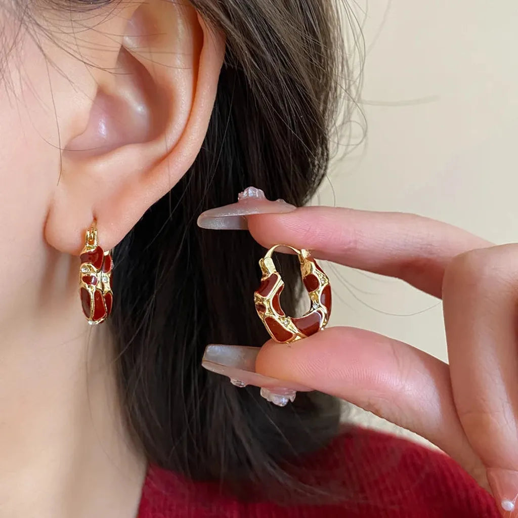 Vintage Coffee Tigers Eye Hoop Earrings-ReesJewels-ReesJewels