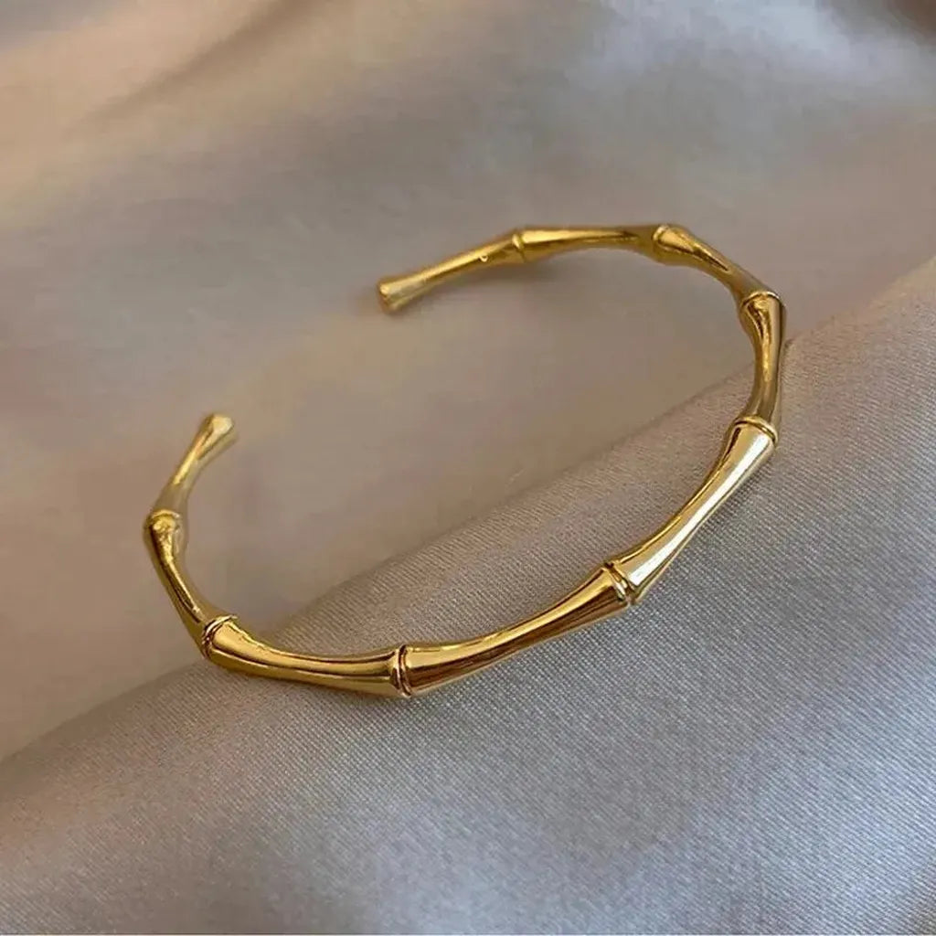 Vintage Golden Bamboo Cuff Bracelet