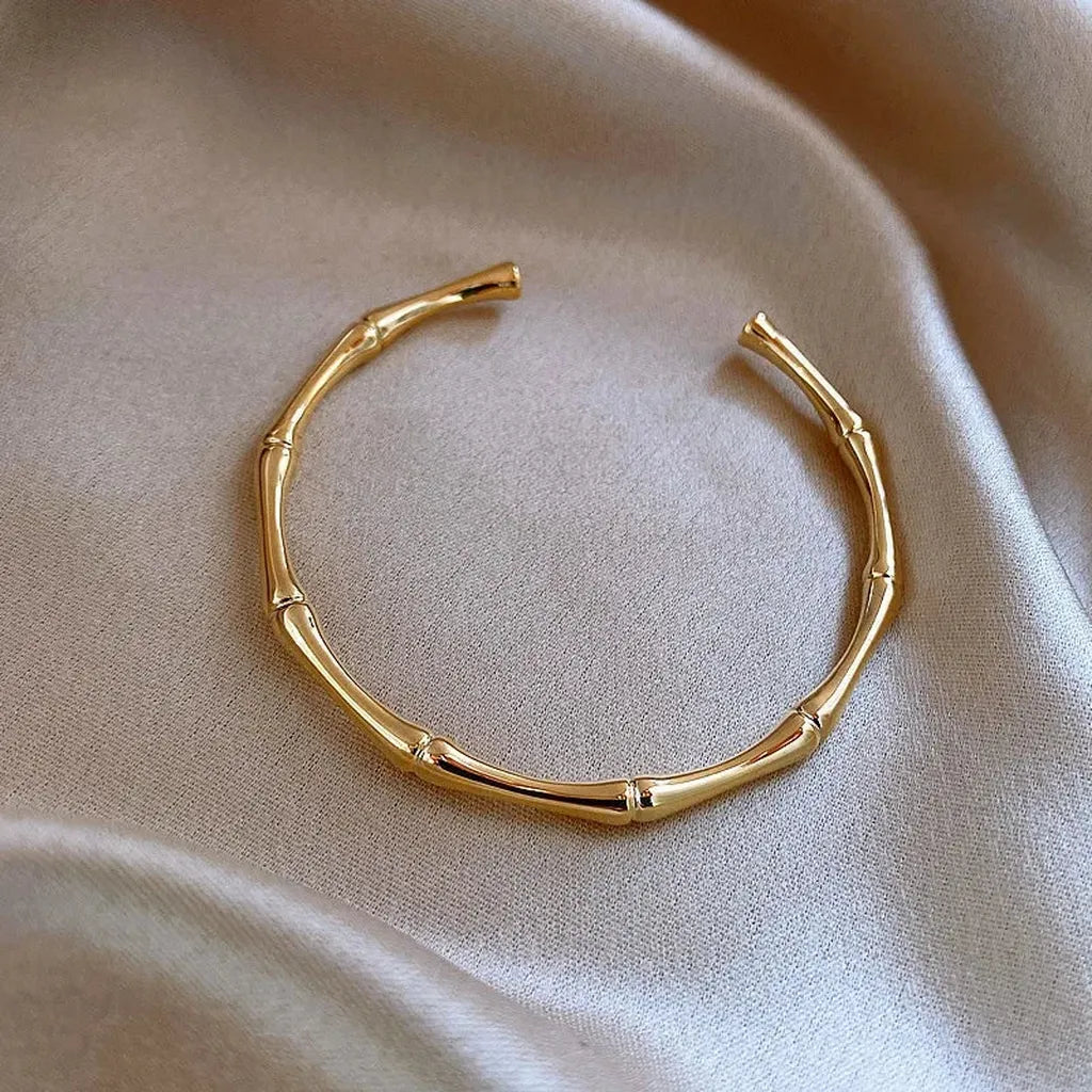 Vintage Golden Bamboo Cuff Bracelet