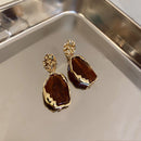 Vintage Golden Square Stone Earrings-ReesJewels-ReesJewels