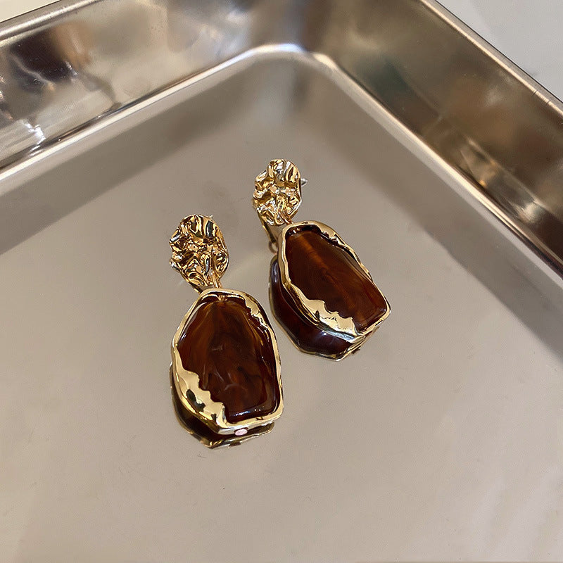Vintage Golden Square Stone Earrings-ReesJewels-ReesJewels