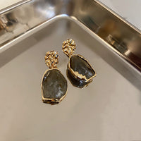 Vintage Golden Square Stone Earrings-ReesJewels-ReesJewels