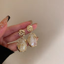 Vintage Golden Square Stone Earrings-ReesJewels-White-ReesJewels