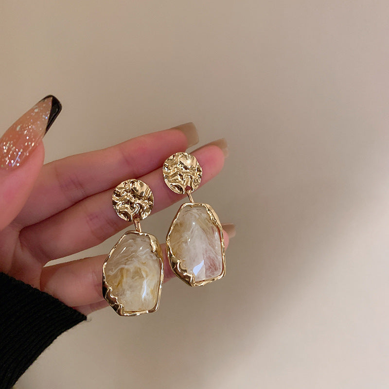 Vintage Golden Square Stone Earrings-ReesJewels-White-ReesJewels