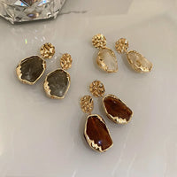 Vintage Golden Square Stone Earrings-ReesJewels-ReesJewels