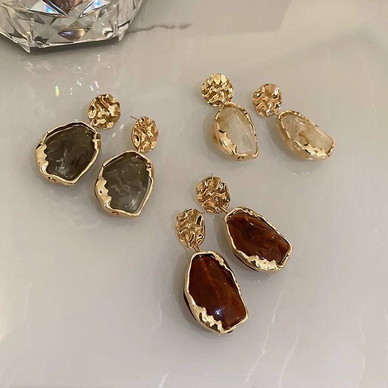 Vintage Golden Square Stone Earrings