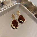 Vintage Golden Zircon Square Stone Earrings-ReesJewels-ReesJewels