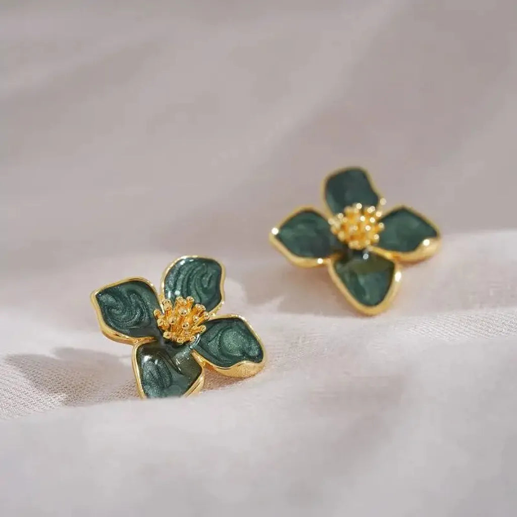 Vintage Shiny Sweet Flower Stud Earrings-ReesJewels-ReesJewels