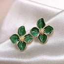 Vintage Shiny Sweet Flower Stud Earrings-ReesJewels-Green-ReesJewels