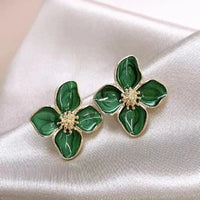 Vintage Shiny Sweet Flower Stud Earrings-ReesJewels-Green-ReesJewels