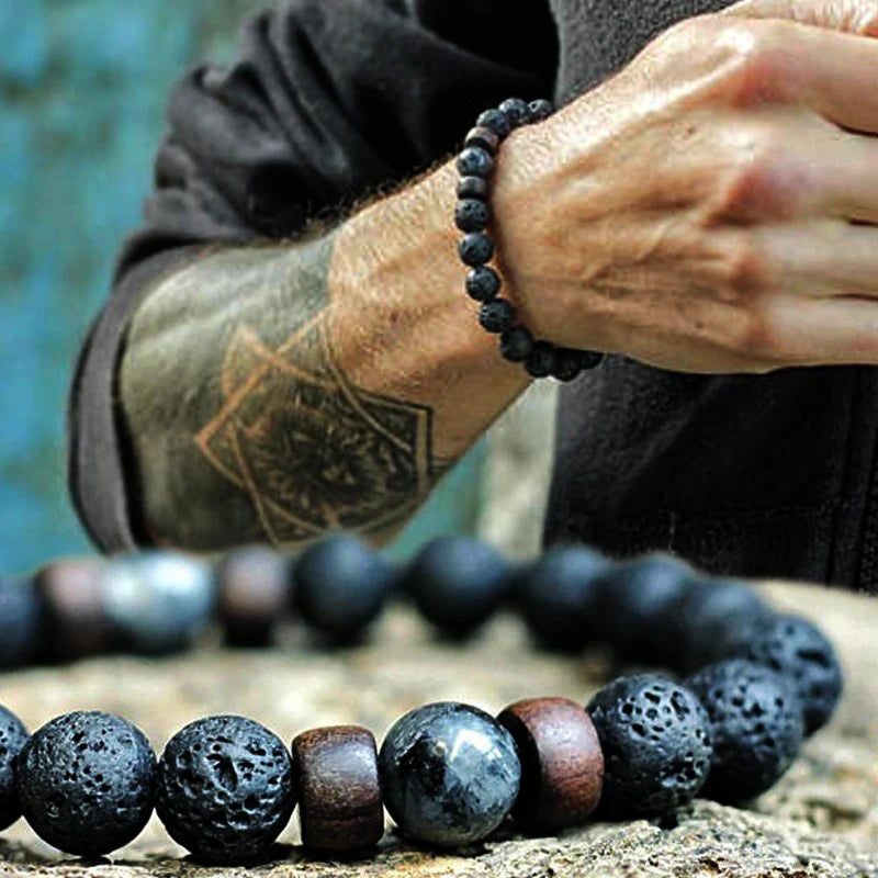 Volcanic Stone Lava Wooden Beads Bracelet for Men