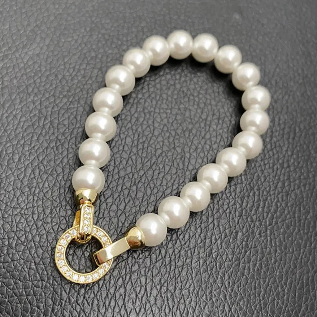 Zirconia Round Buckle Imitation Pearl Beaded Bracelet