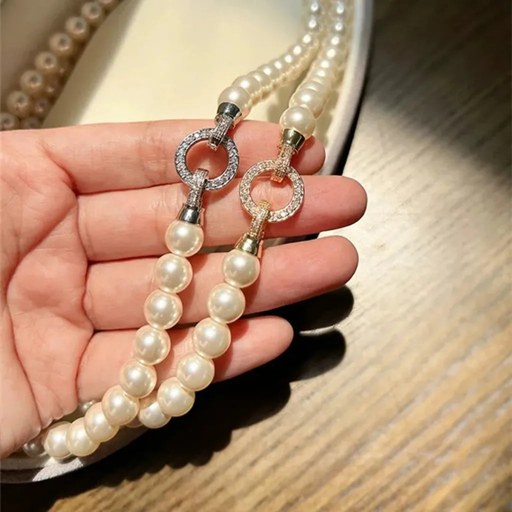 Zirconia Round Buckle Imitation Pearl Beaded Bracelet-ReesJewels-ReesJewels