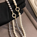 Zirconia Round Buckle Imitation Pearl Beaded Necklace-My Store-ReesJewels