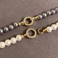 Zirconia Round Buckle Imitation Pearl Beaded Necklace-My Store-ReesJewels