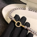Zirconia Round Buckle Imitation Pearl Beaded Necklace-My Store-ReesJewels