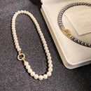 Zirconia Round Buckle Imitation Pearl Beaded Necklace-My Store-ReesJewels