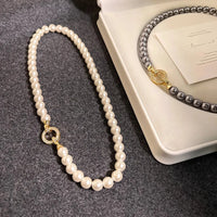 Zirconia Round Buckle Imitation Pearl Beaded Necklace-My Store-ReesJewels