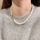 Zirconia Round Buckle Imitation Pearl Beaded Necklace-My Store-ReesJewels