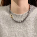 Zirconia Round Buckle Imitation Pearl Beaded Necklace-My Store-ReesJewels